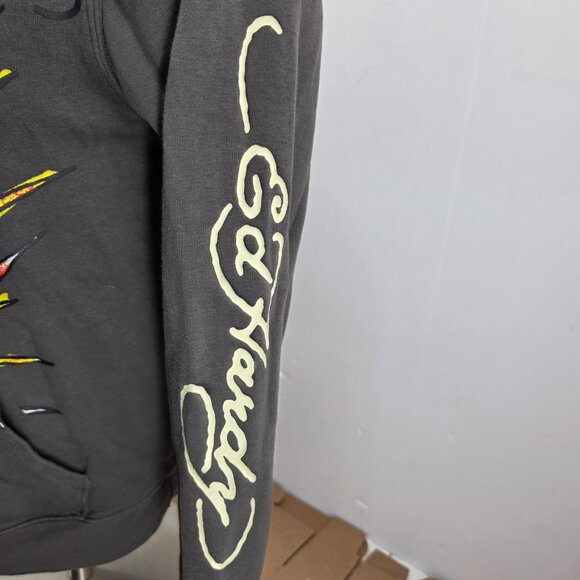 Vintage Ed Hardy Hoodie Love Kill Slowly Skull Tattoo Y2K Gray Size S Small - Picture 7 of 8